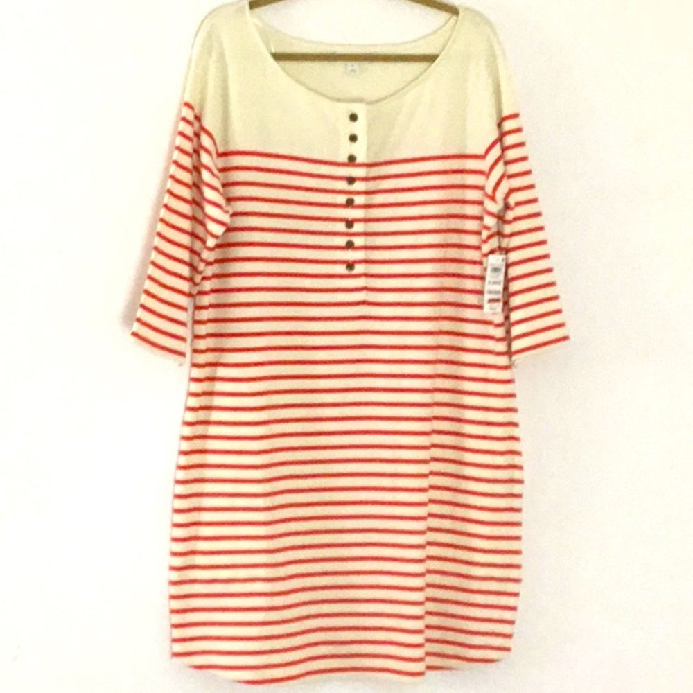 On 34th Street Red/White Striped Cotton Dress, Pockets. Business Casual Preppy